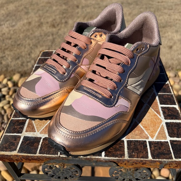 Valentino Garavani Shoes - Valentino Garavani Rockrunner Leather & Suede Camouflage Sneakers Size 37.5